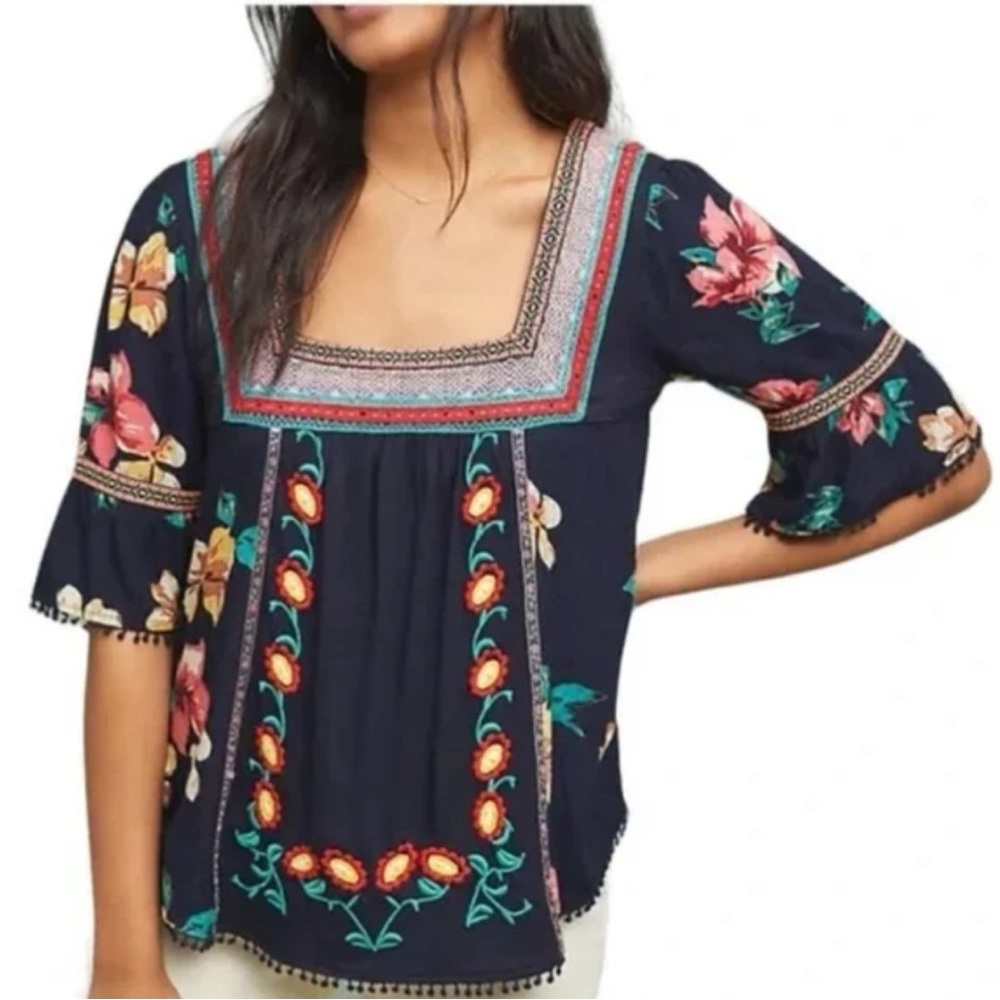 Anthrpologie Blue Floral Woven top